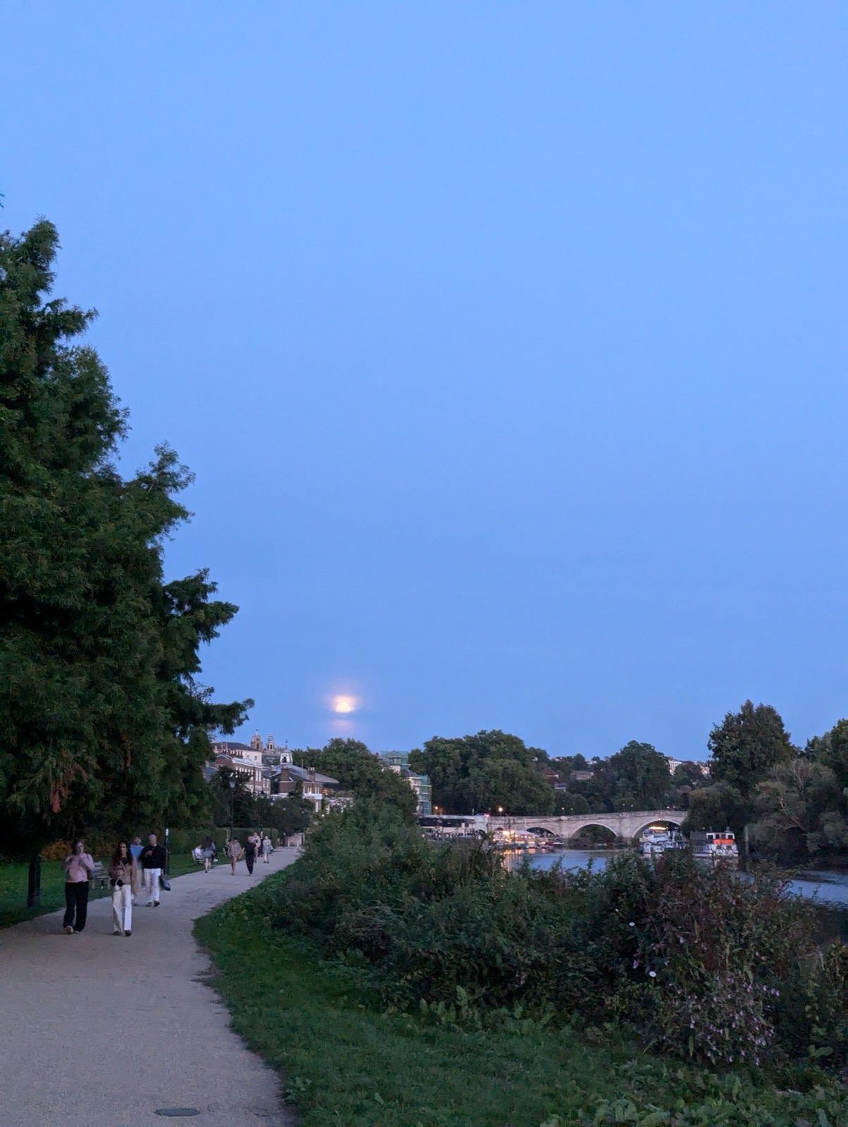 Looking back at Richmond Bridge under a full moon